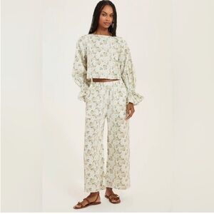 Something Navy linen top pants size XL Lagenlook Earthy Old Money Boho floral